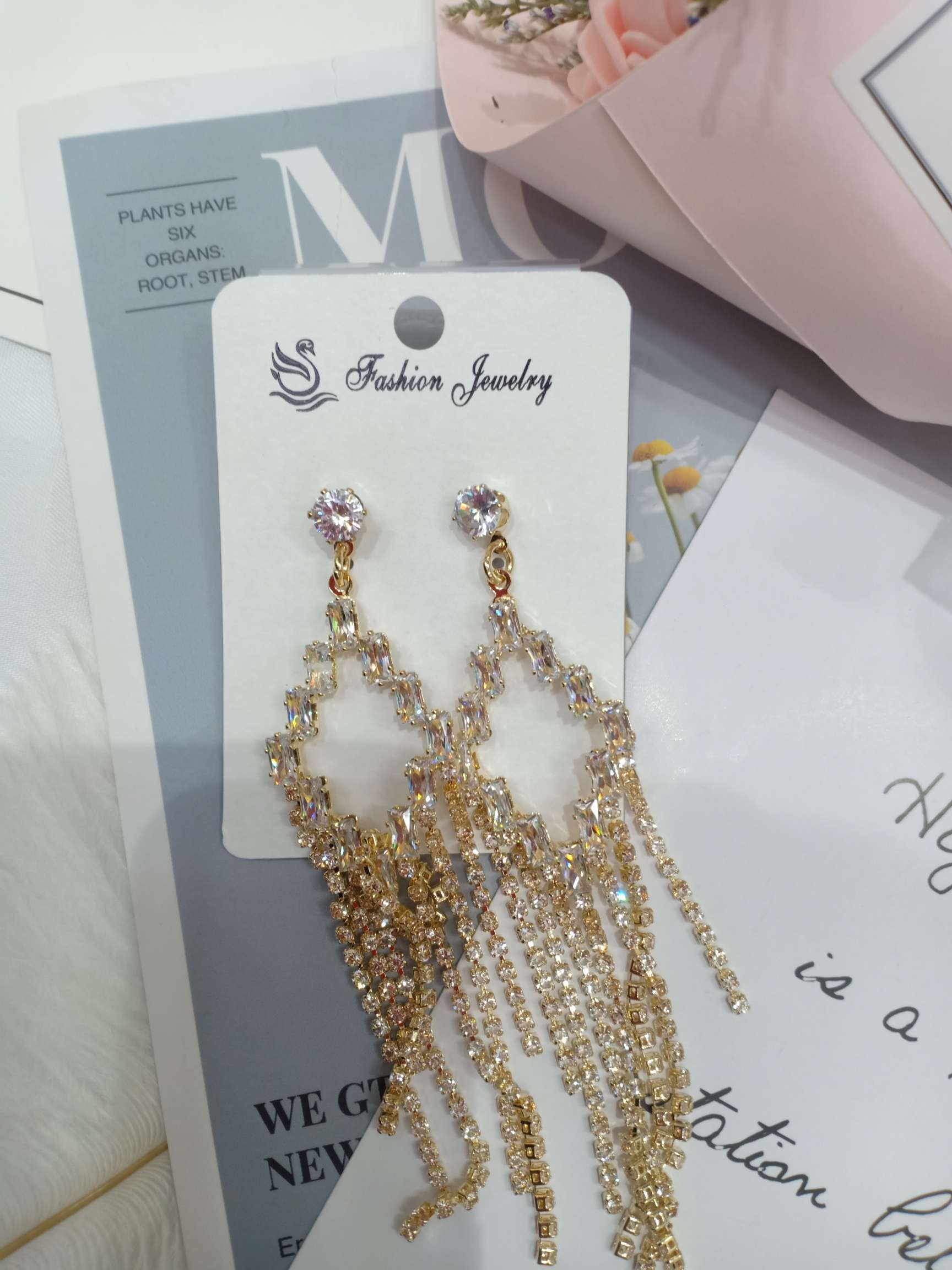 2020年新款潮耳环女欧美设计感水钻耳环耳坠女气质长款流苏耳环产品图