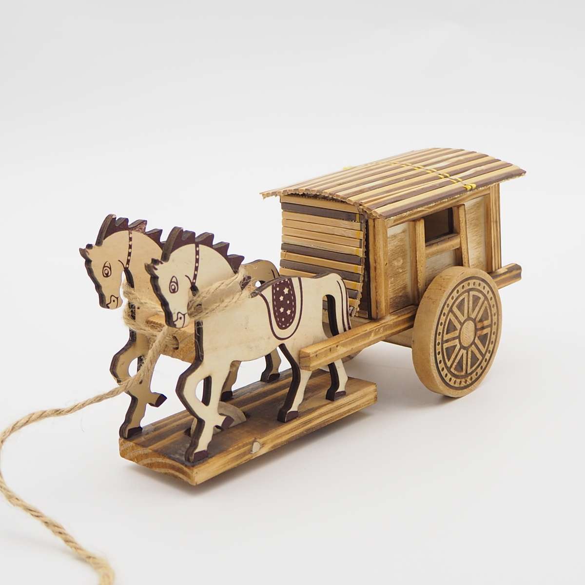 Wooden craft toy horse-drawn carriage