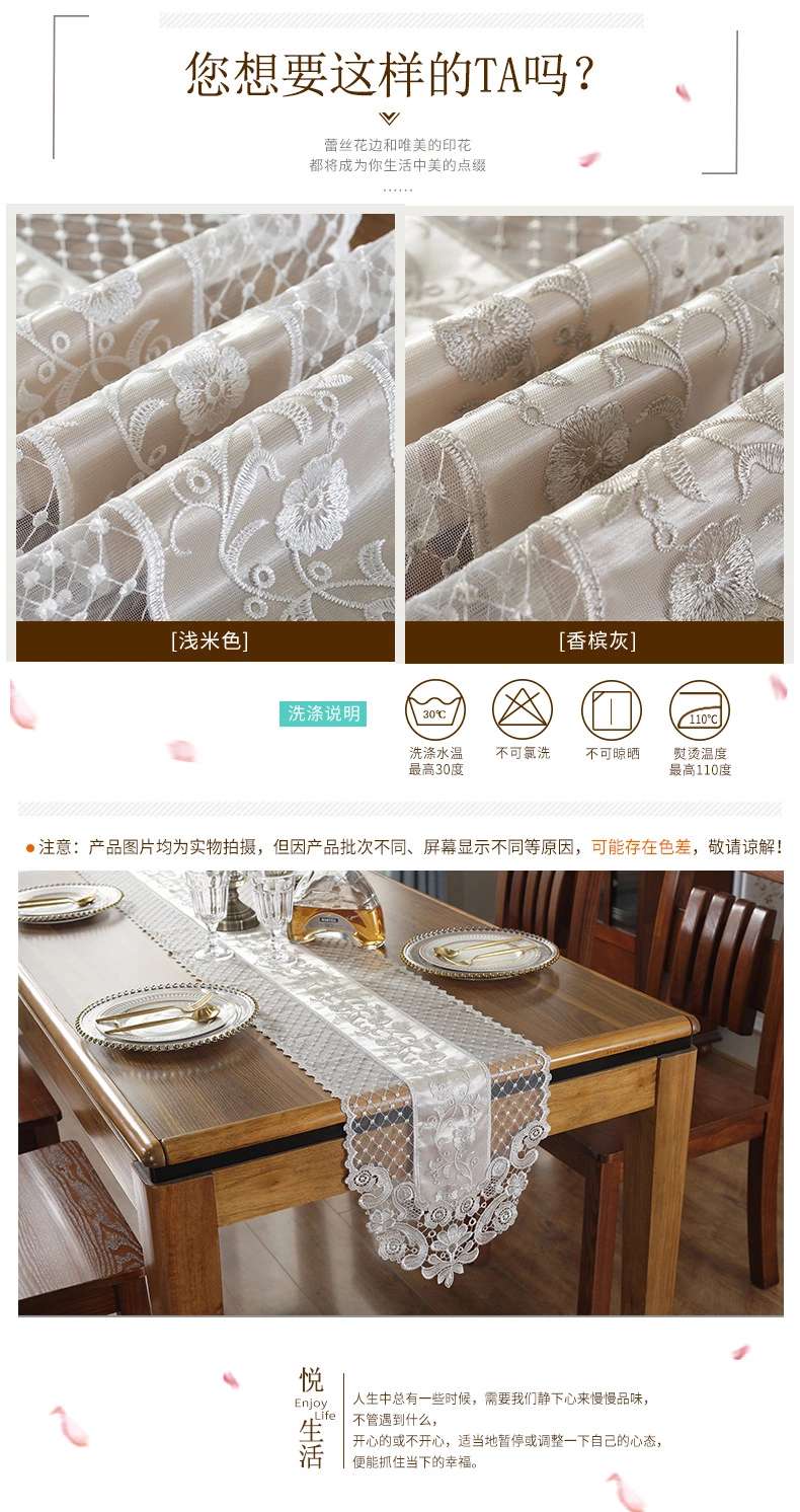 厂家直销蕾丝韩式餐桌刺绣桌旗茶几花边电视柜（30*180cm）详情图3