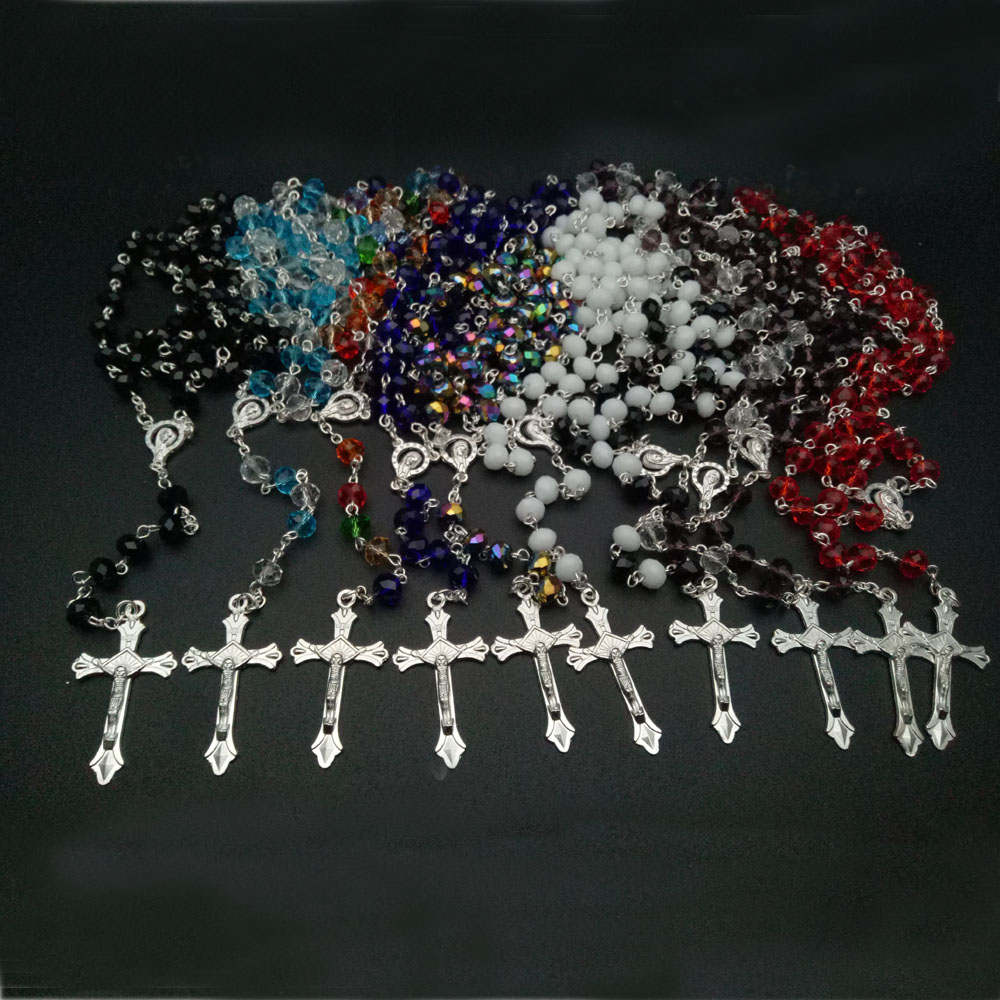 Crystal Cross Rosary necklace Rosary Catholic Church religious ornaments wholesale multi - color optional