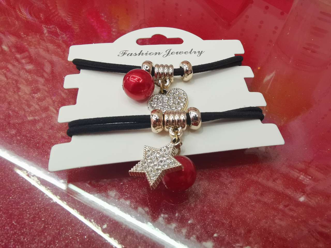 Leather Band Pendant Heart + Red Beads (100 packs) thumbnail
