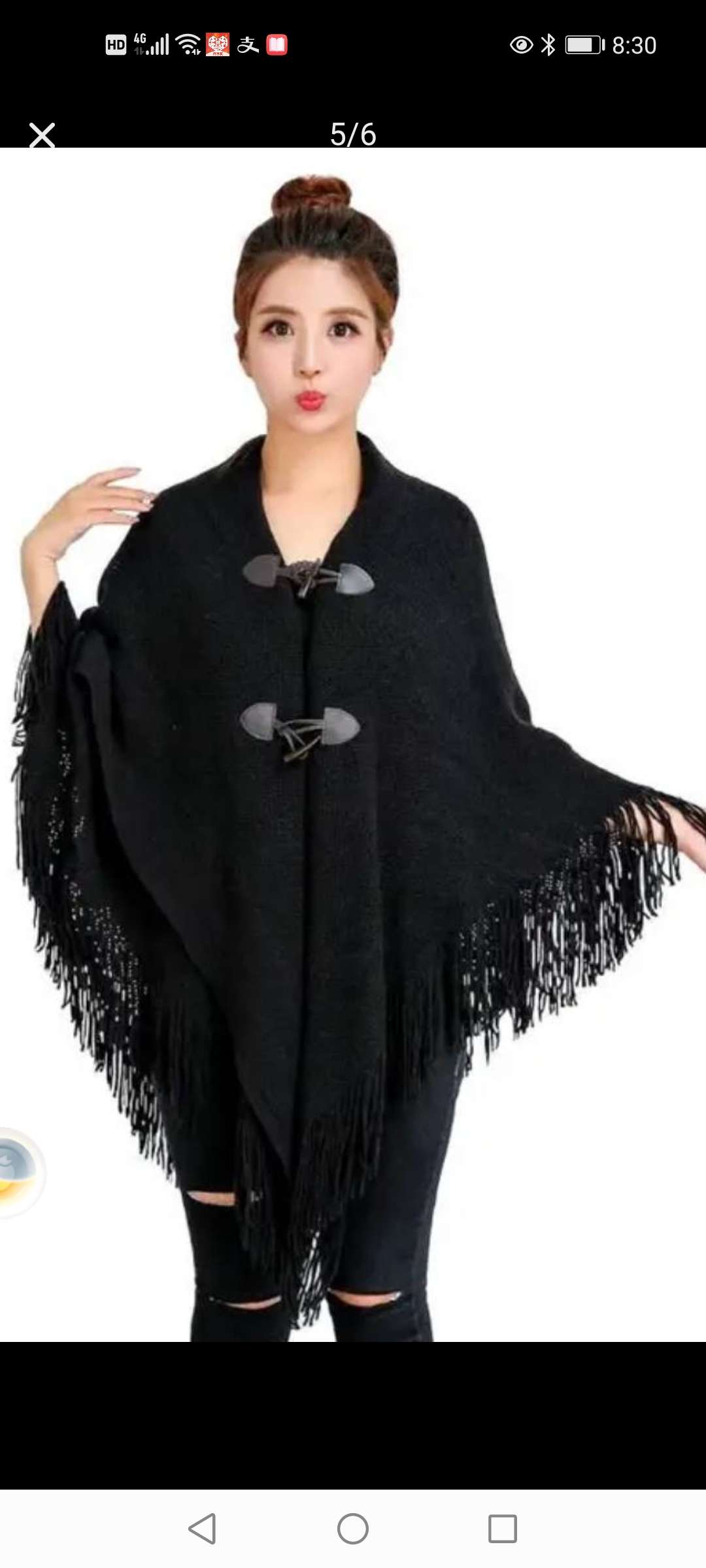 Large-sized buttoned bat sleeve knitted cardigan, women's shawl coat, women's fringed irregular mid-length sweater details Picture