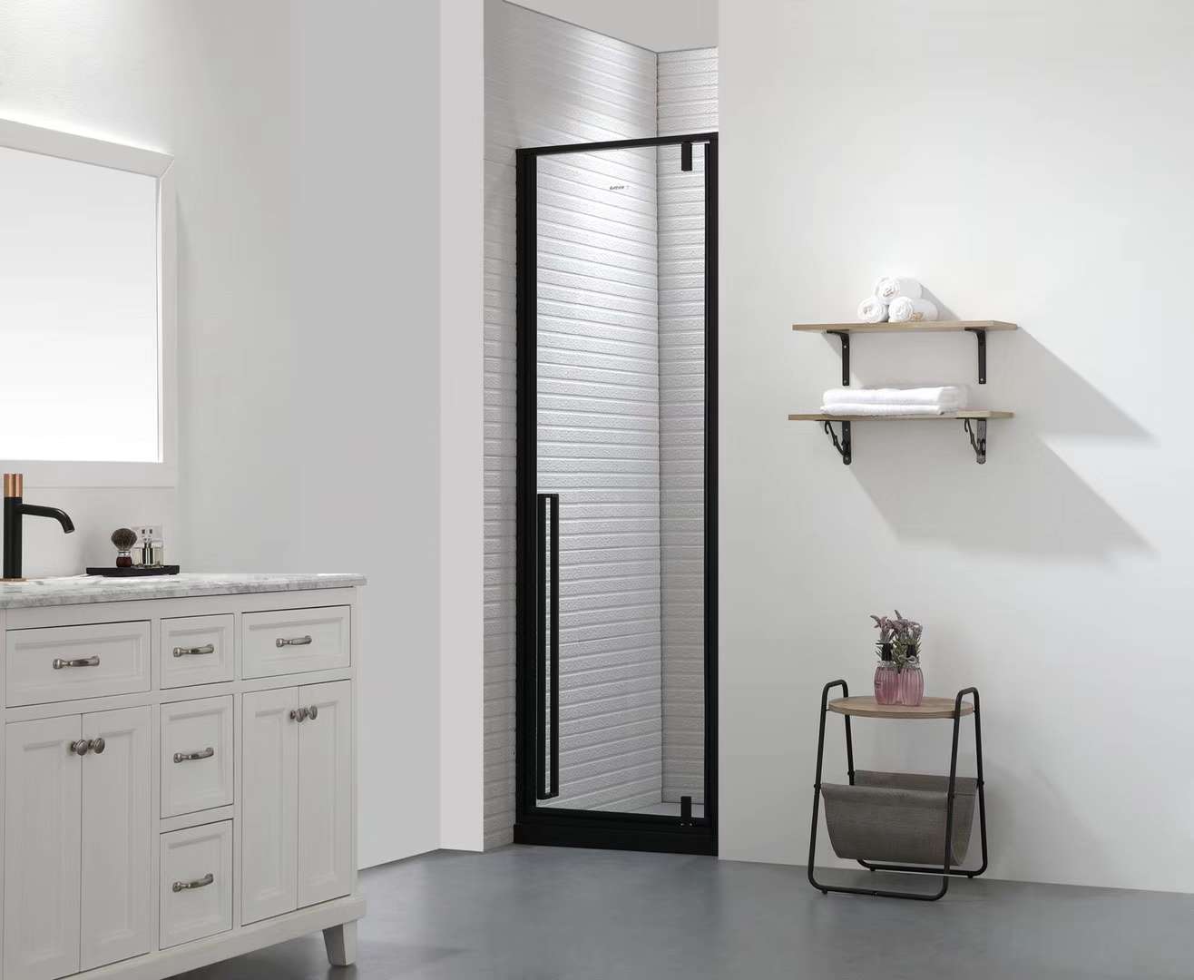 The Bette Super White Crystal Glass Shower Enclosure 13 series in elegant black style features an integrated design undefined