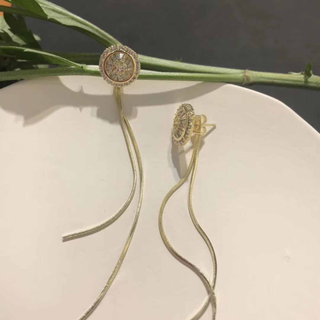 New copper micro-inlaid tassel dual-purpose 925 silver needle earrings