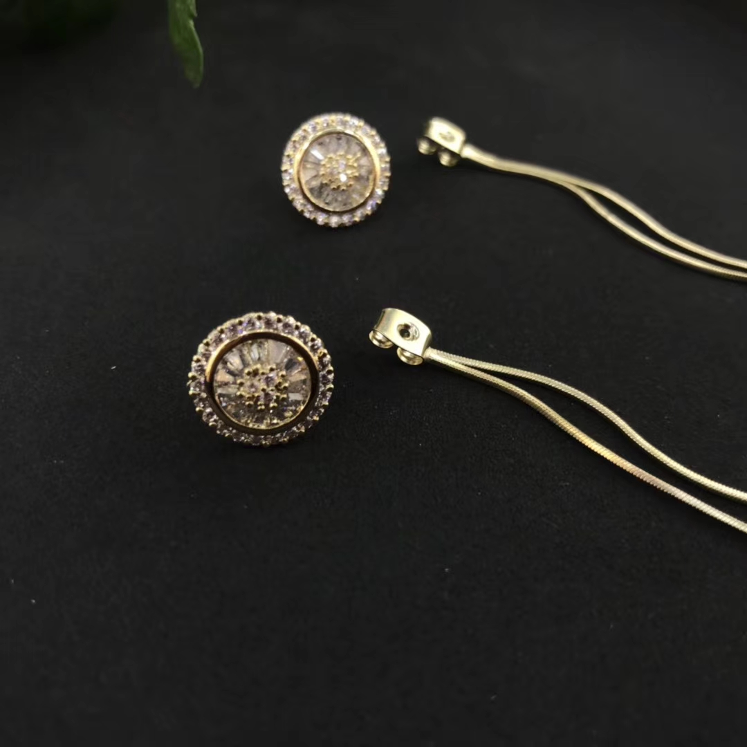 New copper micro-inlaid tassel dual-purpose 925 silver needle earrings Item Picture
