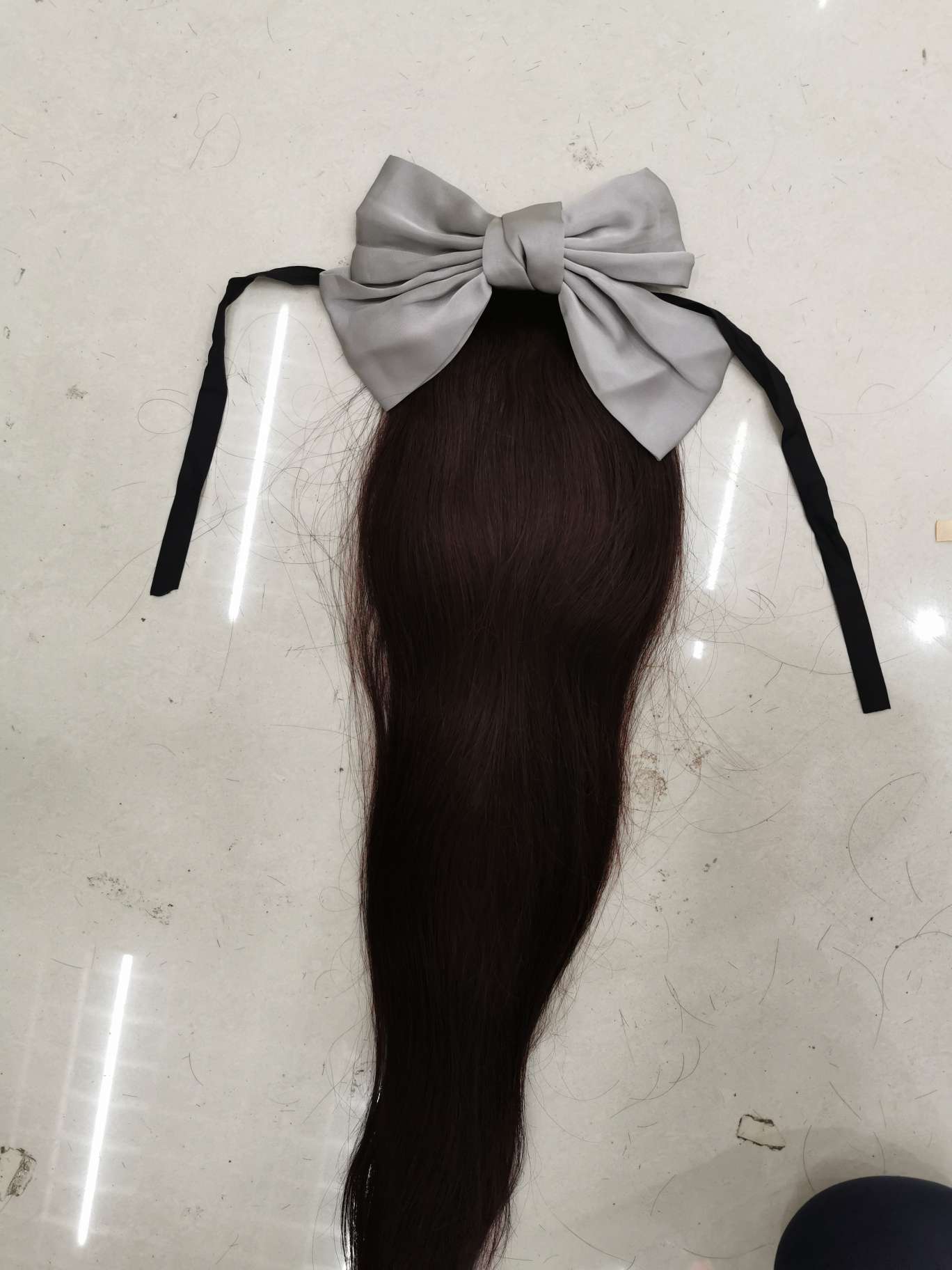 100% real person's hair, tied in a ponytail, the same style as Yu Shuxin's large bow, straight 40 cm Specification image