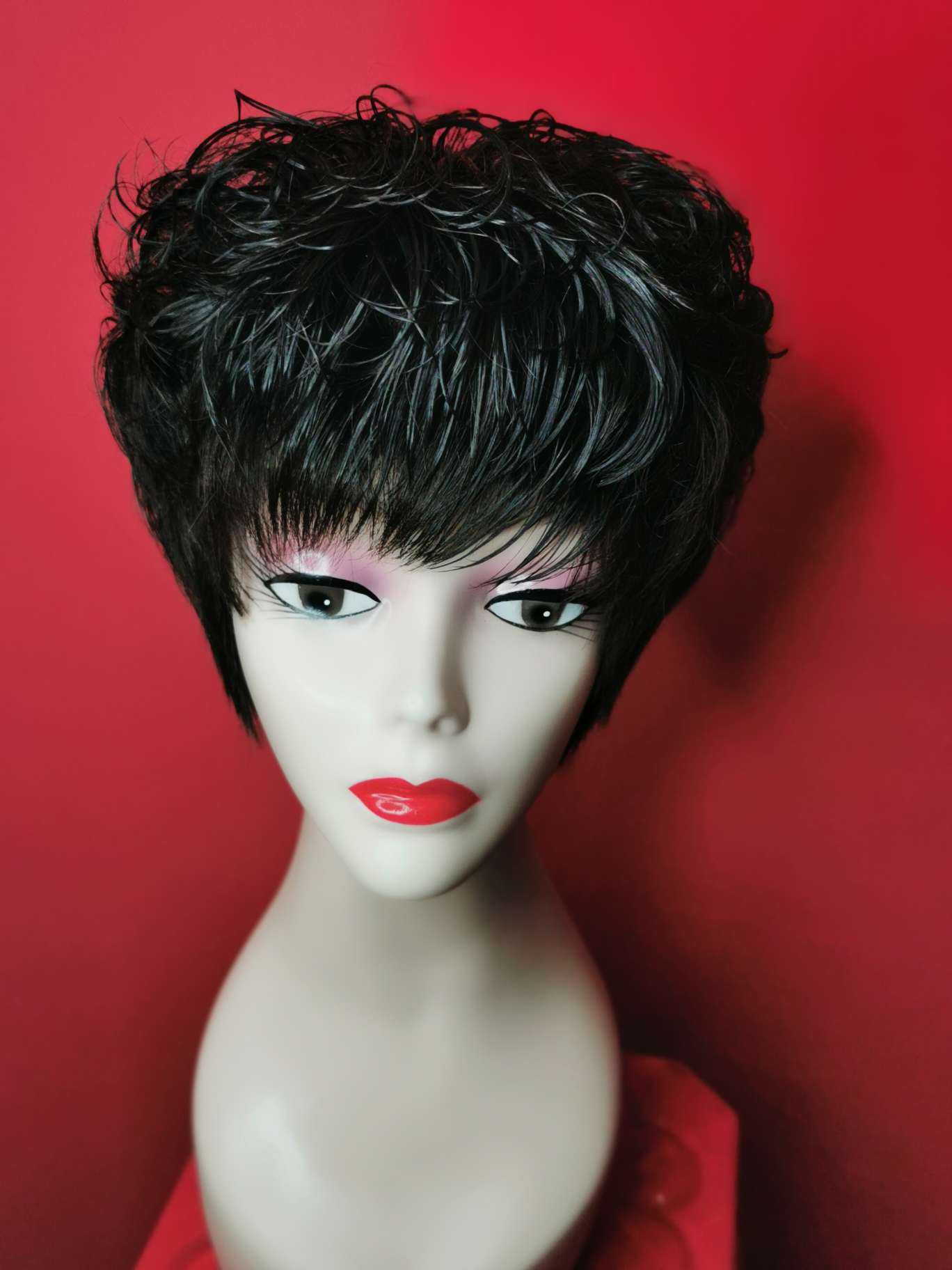 100% hand-knitted real human hair, ladies' headwear mom style, curly hair Specification image