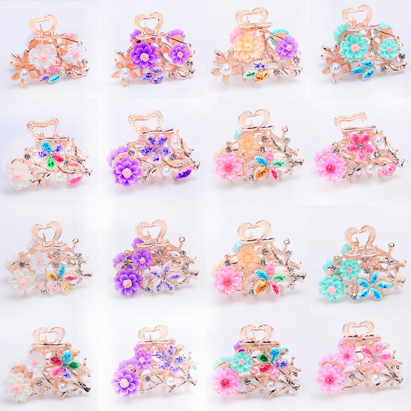 韩版花朵中号抓夹成人洗澡夹盘发卡4-5cm马尾夹水钻