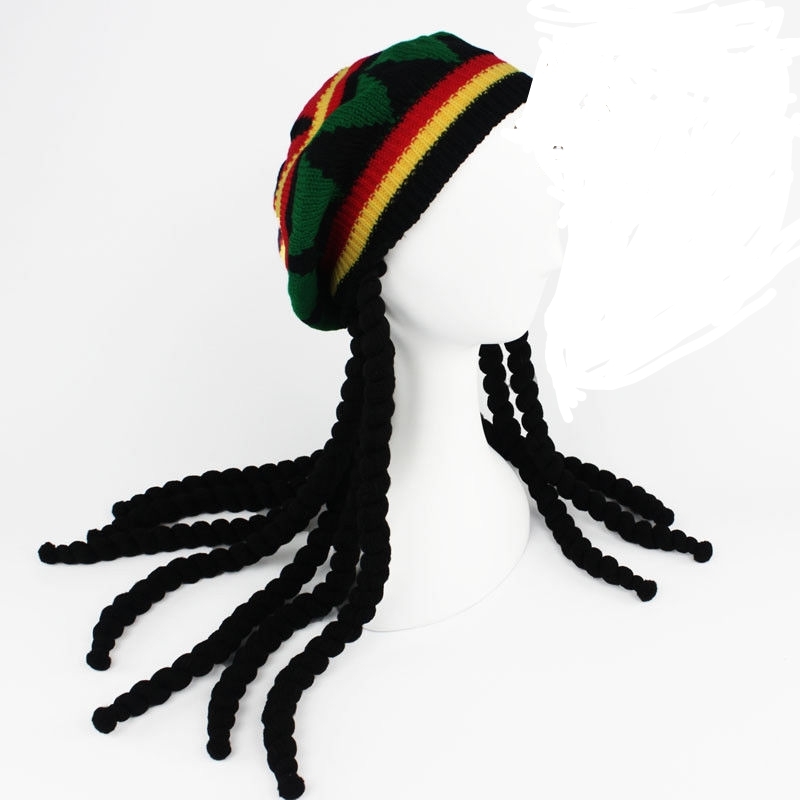 Beret Hat Halloween Decorative Hat Jamaican Reggae Hat Knitted Fake Braid Yarn details Picture