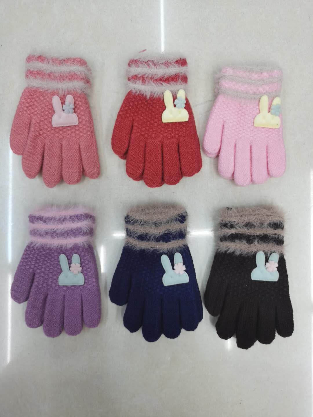 儿童反针提花貂毛卡通兔子全指