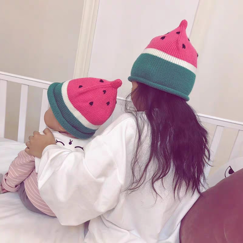 Korean version of Instagram children's hats autumn winter boys and girls baby hand knitted hat watermelon hat children warm wool hat trend thumbnail