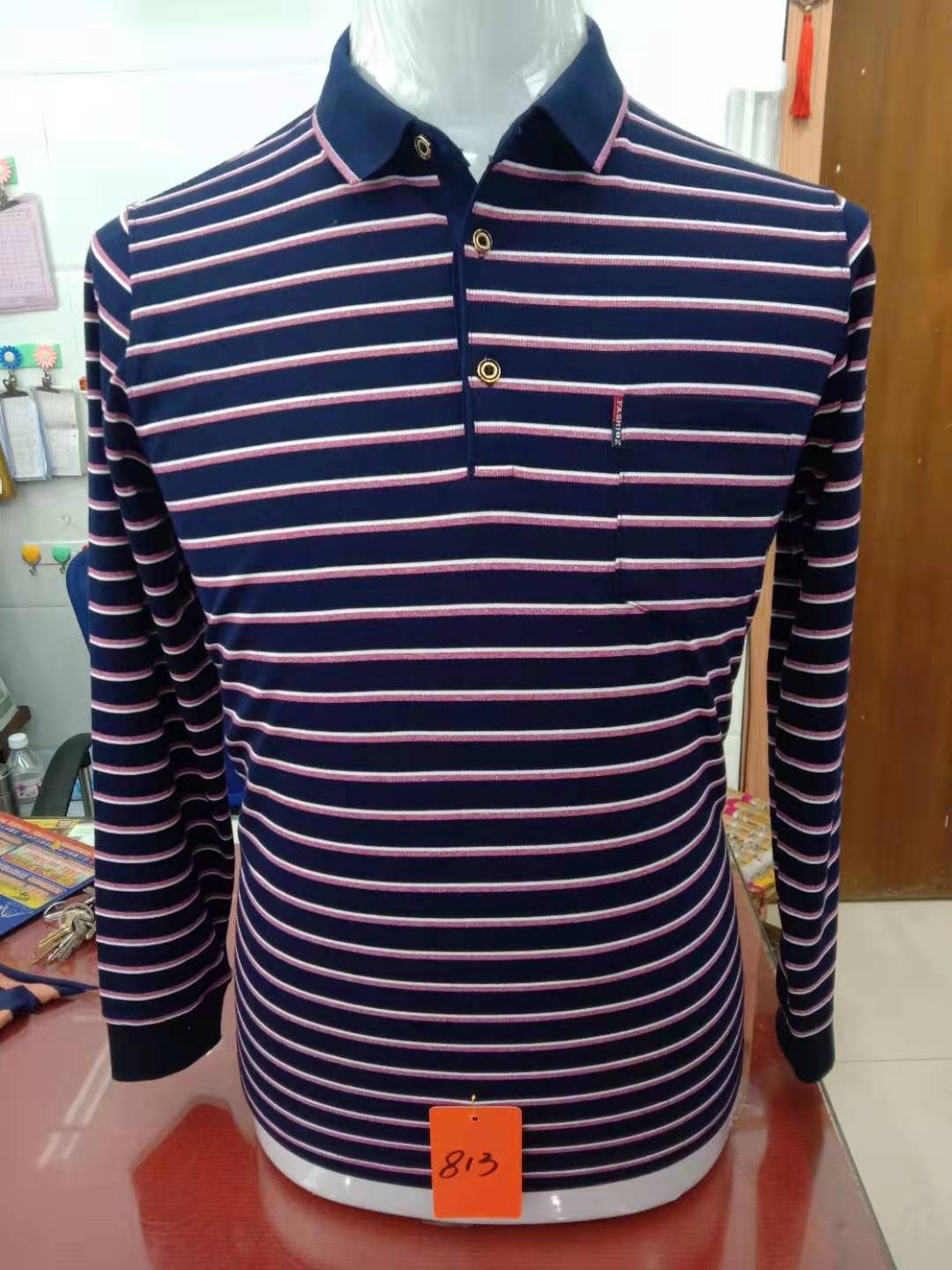 High-end striped long-sleeved middle-aged T - shirt thumbnail