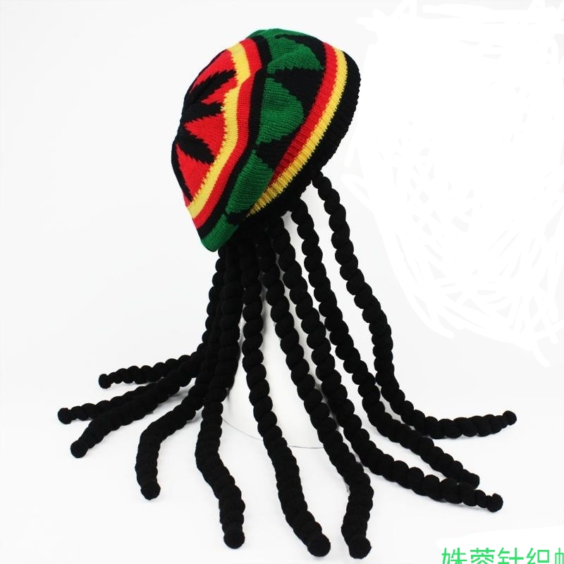 Beret Hat Halloween Decorative Hat Jamaican Reggae Hat Knitted Fake Braid Yarn