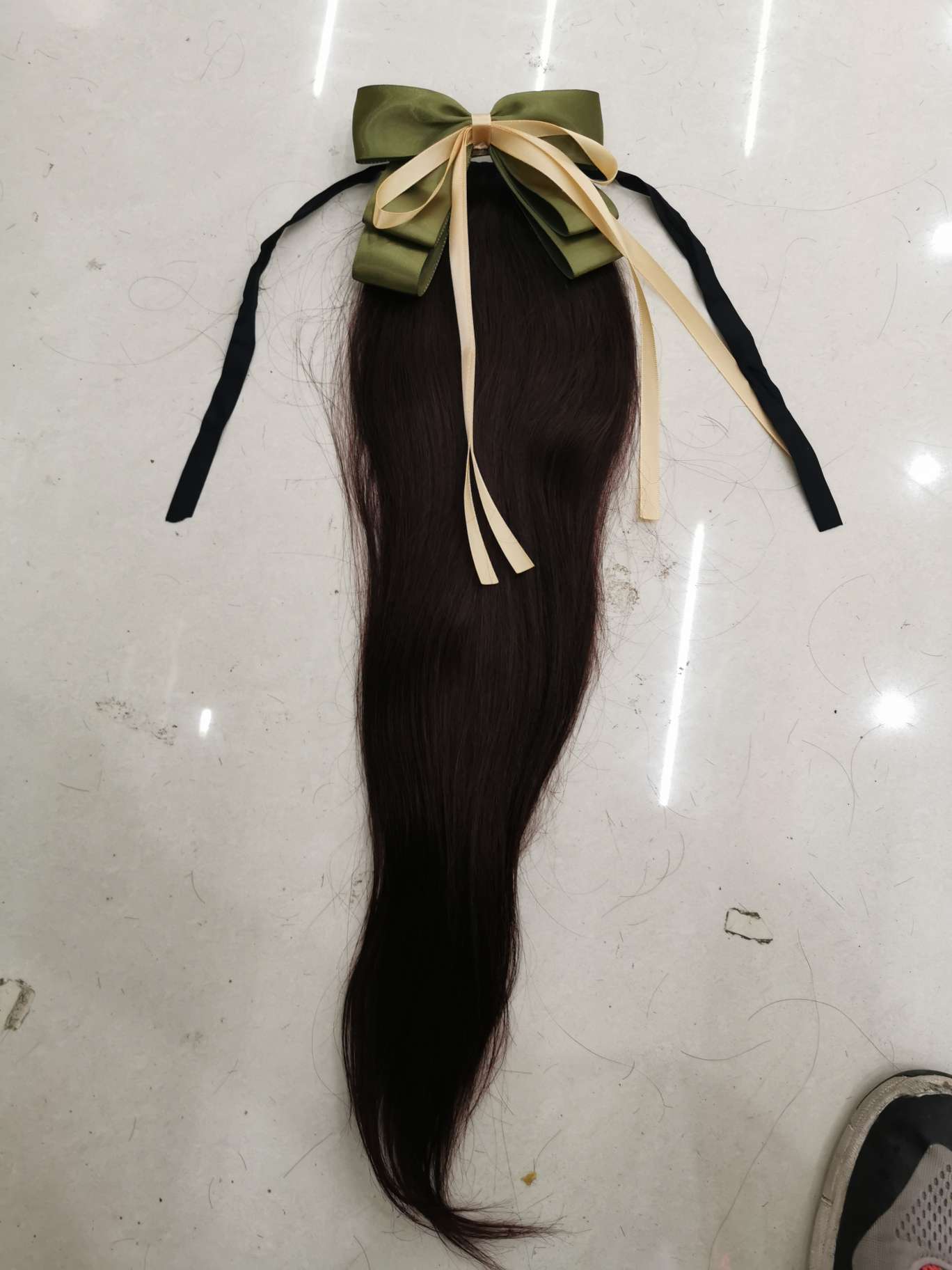 100% real person's hair, tied in a ponytail, the same style as Yu Shuxin's large bow, straight 40 cm details Picture