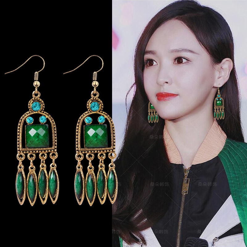 Bohemian earrings retro national style Ancient European and American gold earrings women face thin ear line tassel earrings thumbnail