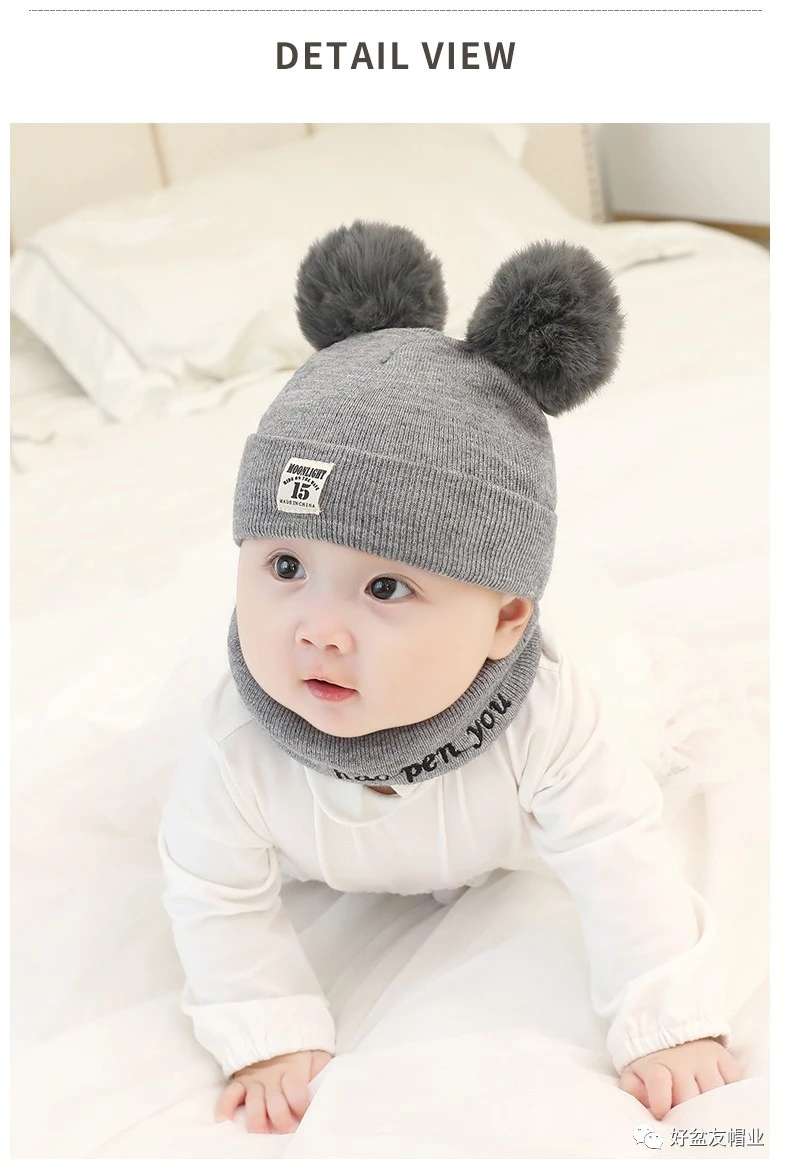 婴儿帽子0-3-6-12个月男女宝宝毛线帽加厚保暖围脖新生儿帽子秋冬细节图