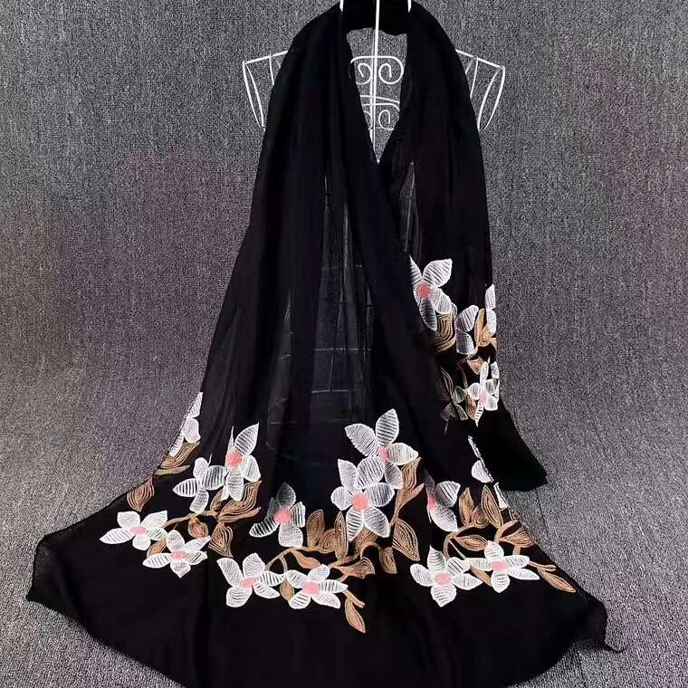 Ten Miles Peach Blossom Embroidered Scarf Shawl Long Scarf Foreign Trade Casual Scarf Sunscreen Scarf Application Scenario