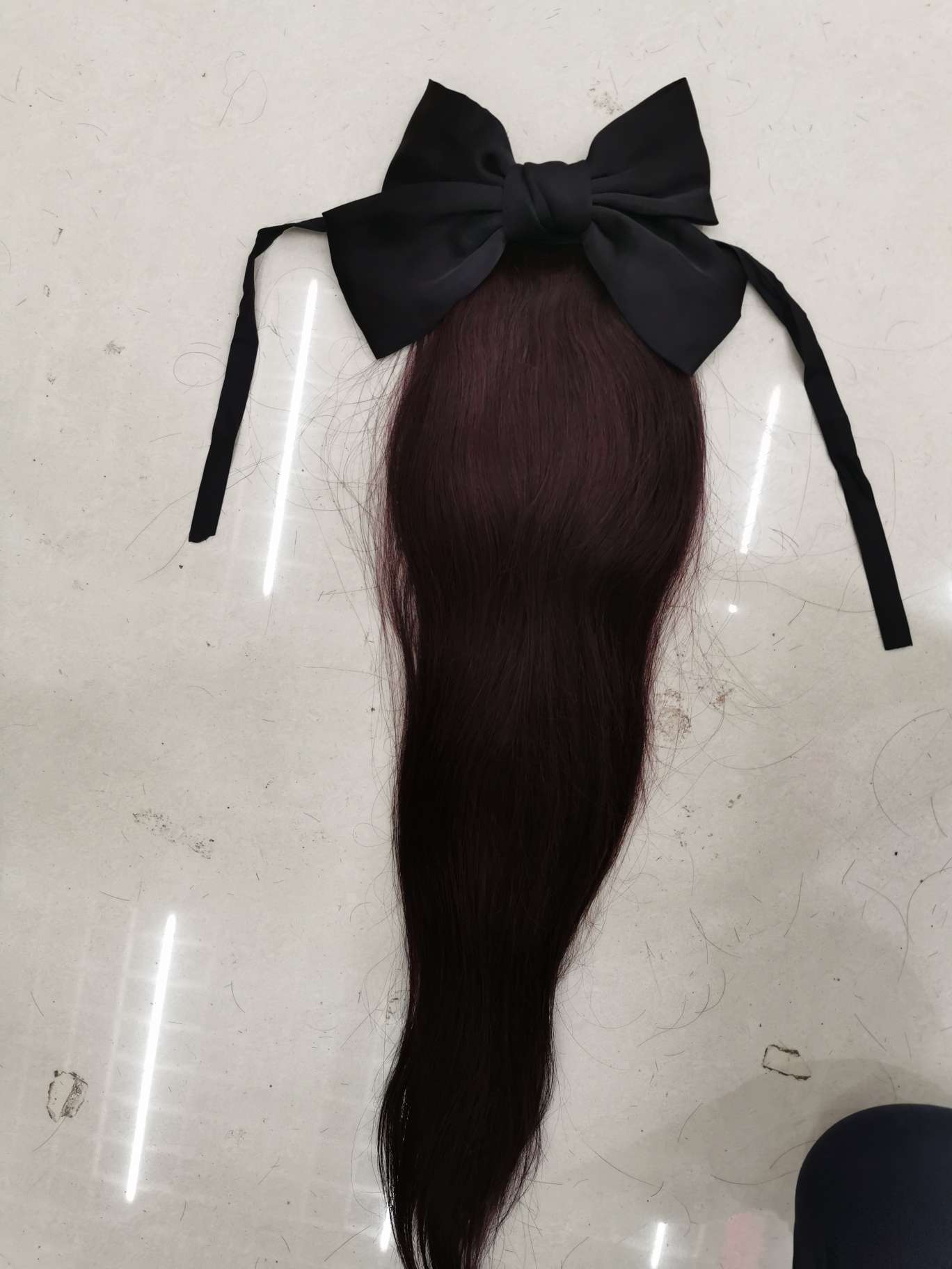 100% real person's hair, tied in a ponytail, the same style as Yu Shuxin's large bow, straight 40 cm Application Scenario