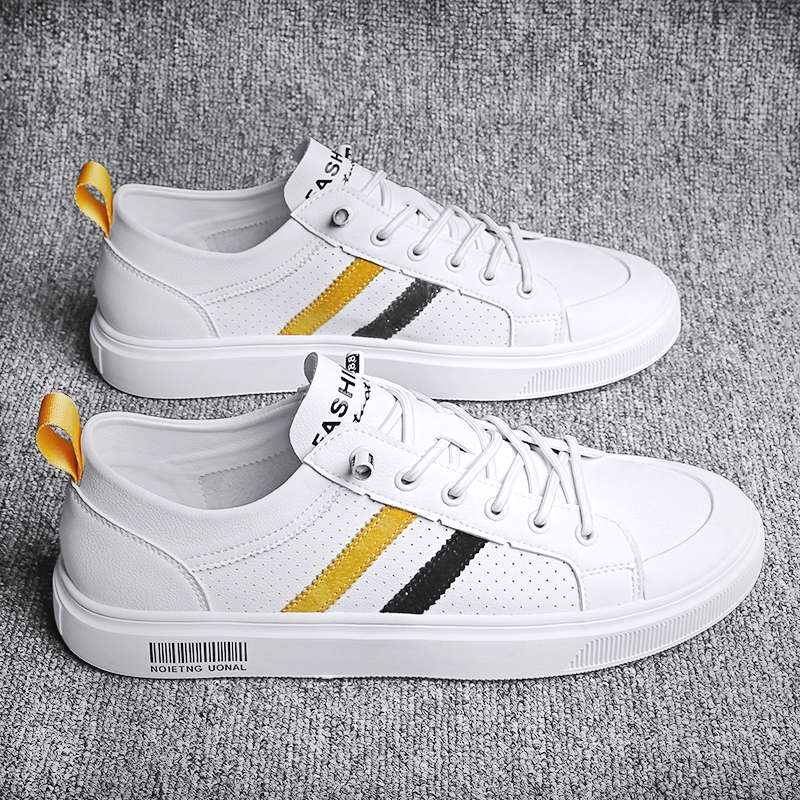 夏季男士休闲不系带板鞋潮流网红透气小白皮鞋详情图6