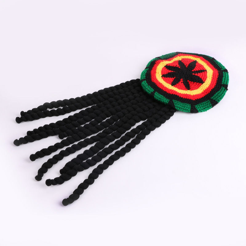 Jamaican dreadlocks hats Berets reggae hats Beanie hats with fake braids hand-knitted hip hop hats for men and women thumbnail