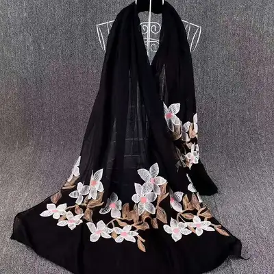 Ten Miles Peach Blossom Embroidered Scarf Shawl Long Scarf Foreign Trade Casual Scarf Sunscreen Scarf