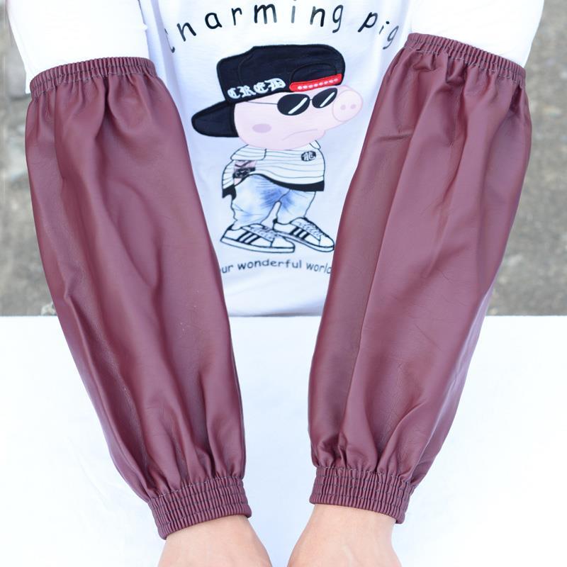 Four-needle thickened, wear-resistant and waterproof leather sleeves for both men and women, enlarged oil-resistant leather sleeves for work, dishwashing and kitchen, PU cuffs details Picture