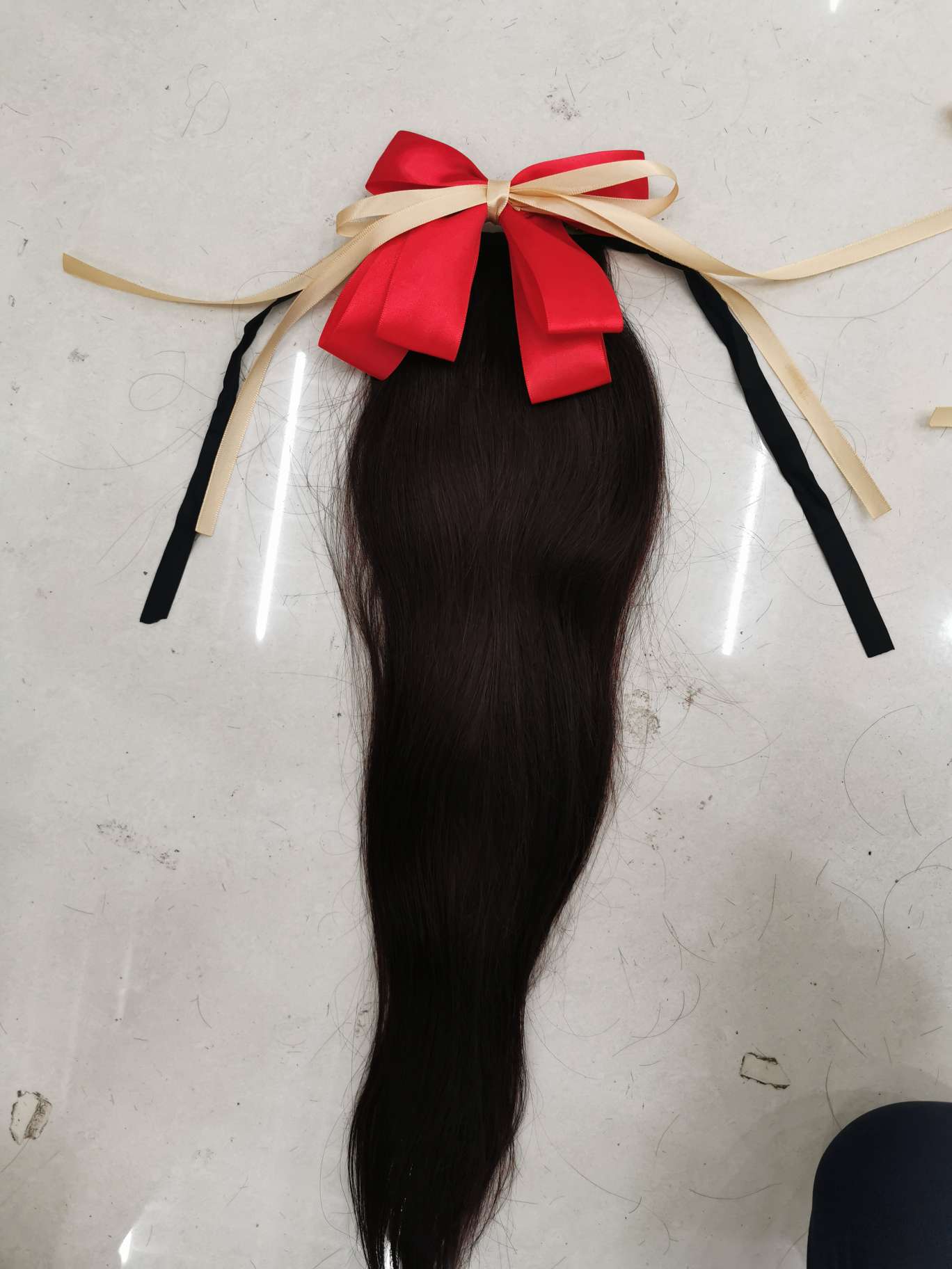 100% real person's hair, tied in a ponytail, the same style as Yu Shuxin's large bow, straight 40 cm undefined