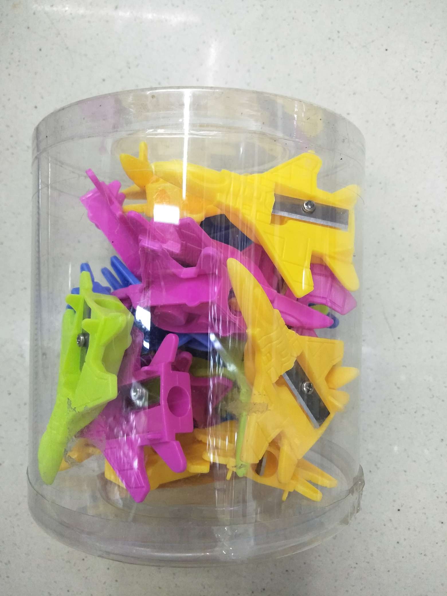 Airplane pencil sharpener in PVC barrel