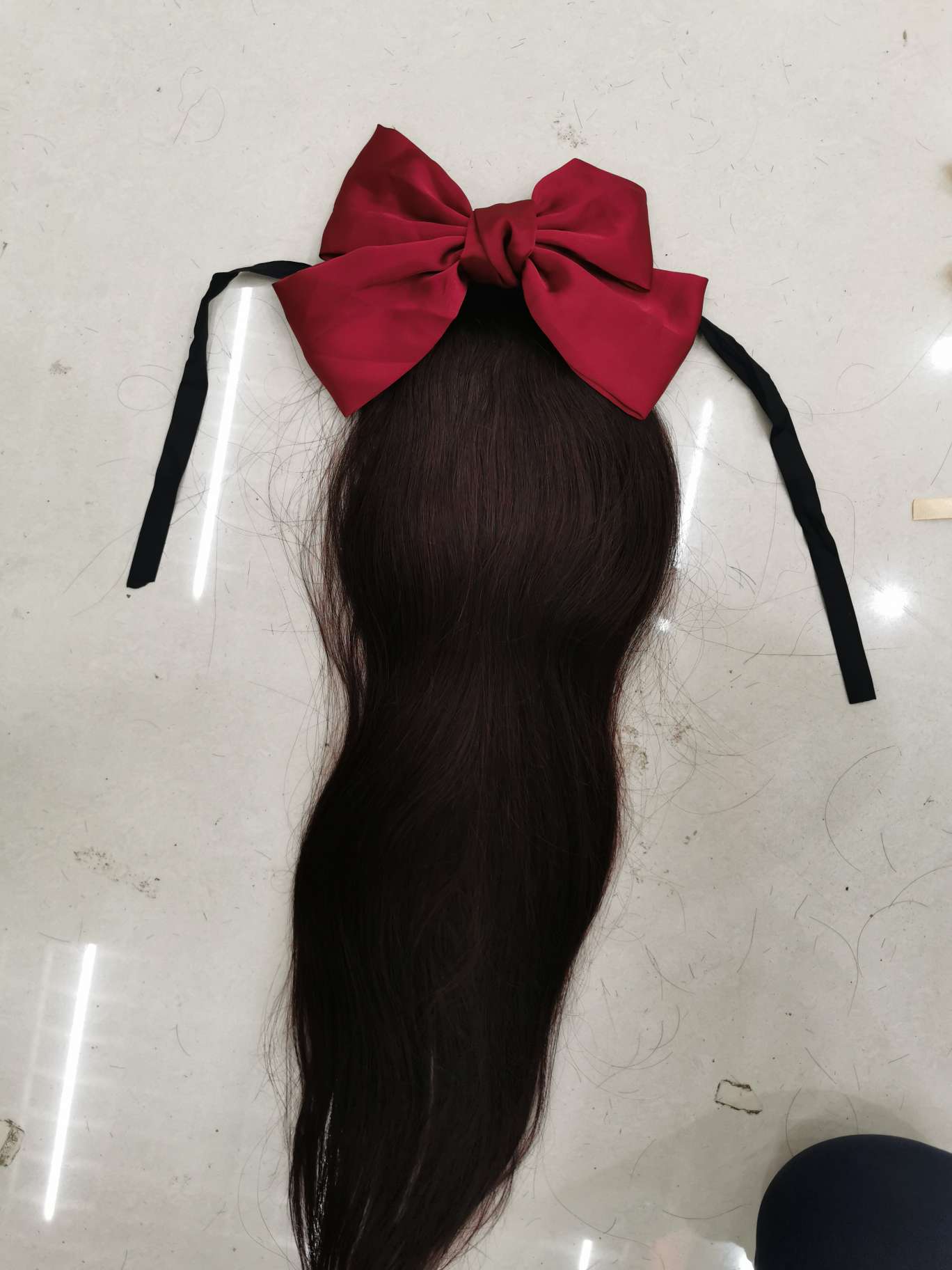 100% real person's hair, tied in a ponytail, the same style as Yu Shuxin's large bow, straight 40 cm undefined