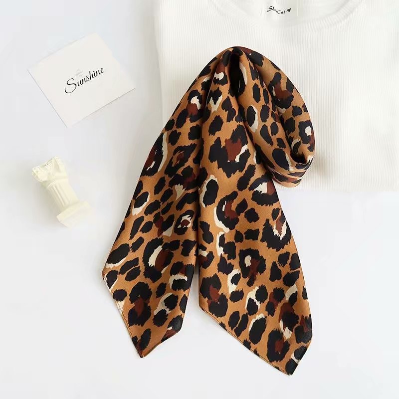 Leopard print silk square scarf thumbnail