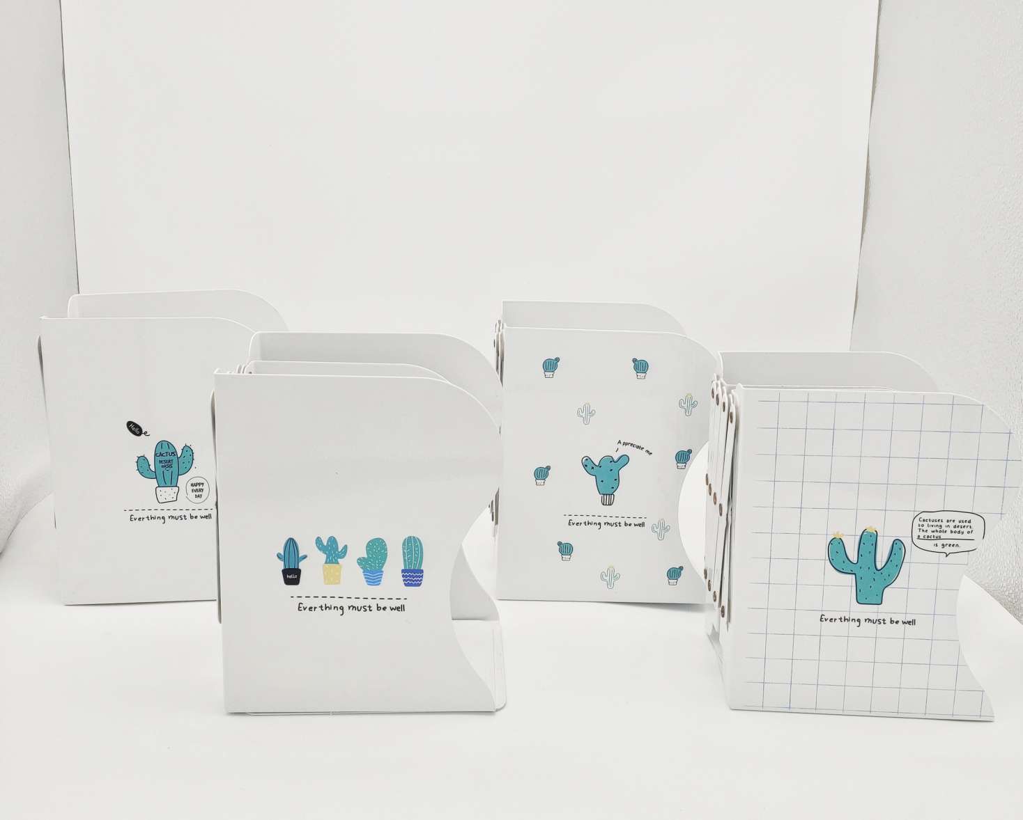 A white cartoon cactus telescopic bookcase