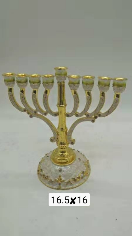 Handcrafted Jewish alloy candlestick with nine heads thumbnail