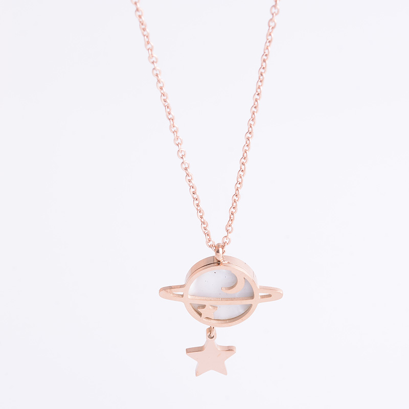 Stylish titanium steel planet necklace rose gold color fastening clavicle chain woman thumbnail