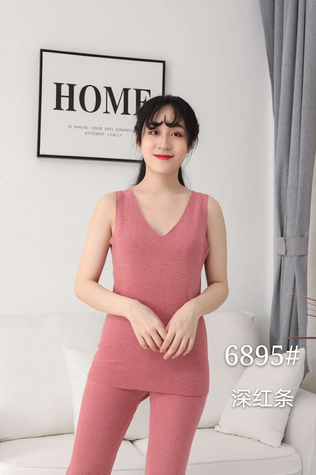 6895# Dark Red Strip Heating Constant Temperature Thermal Vest Long Velvet Plus Velvet Thickening One Seamless Bottom Vest