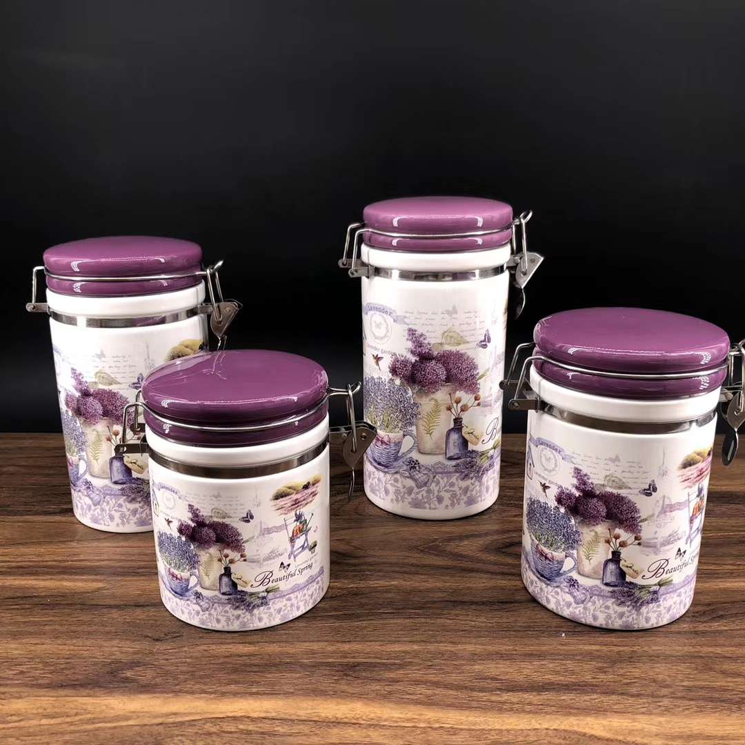 Lavender Elegant Ceramic Four-Piece Sealed Jar