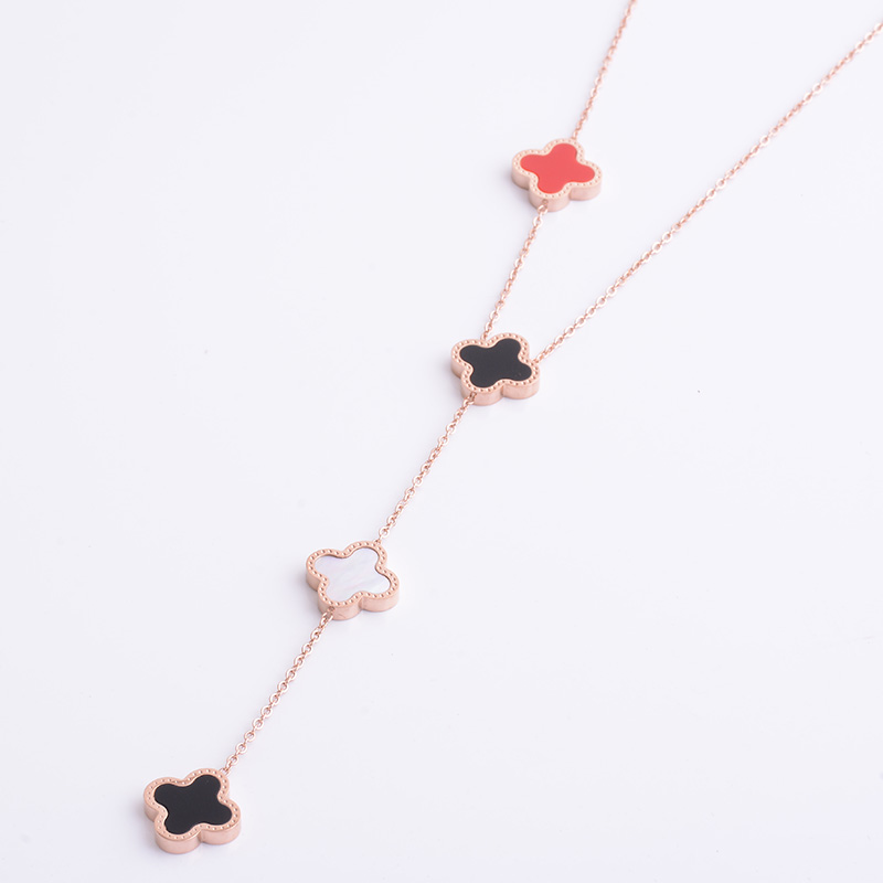 Korean fashion titanium steel color two-sided four-leaf flower necklace colorfast anti - allergy