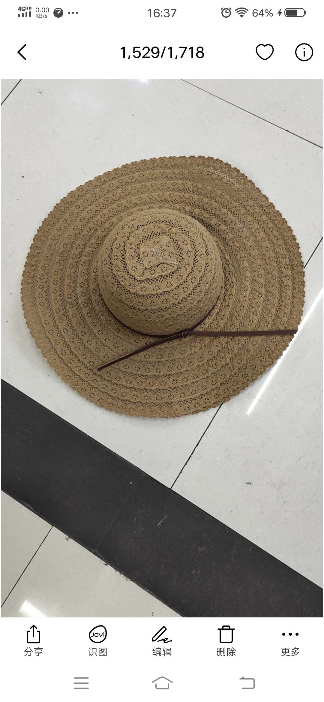Lace leather striped wide-brimmed hat