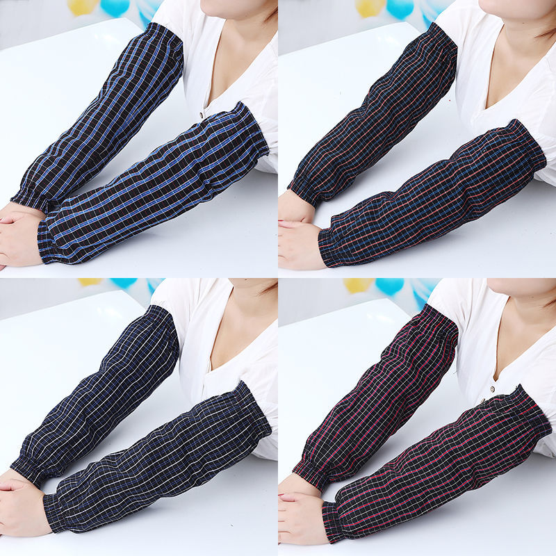 加长加大四针纯棉袖套粗棉格子长款工厂工作劳保套袖成人男女护袖