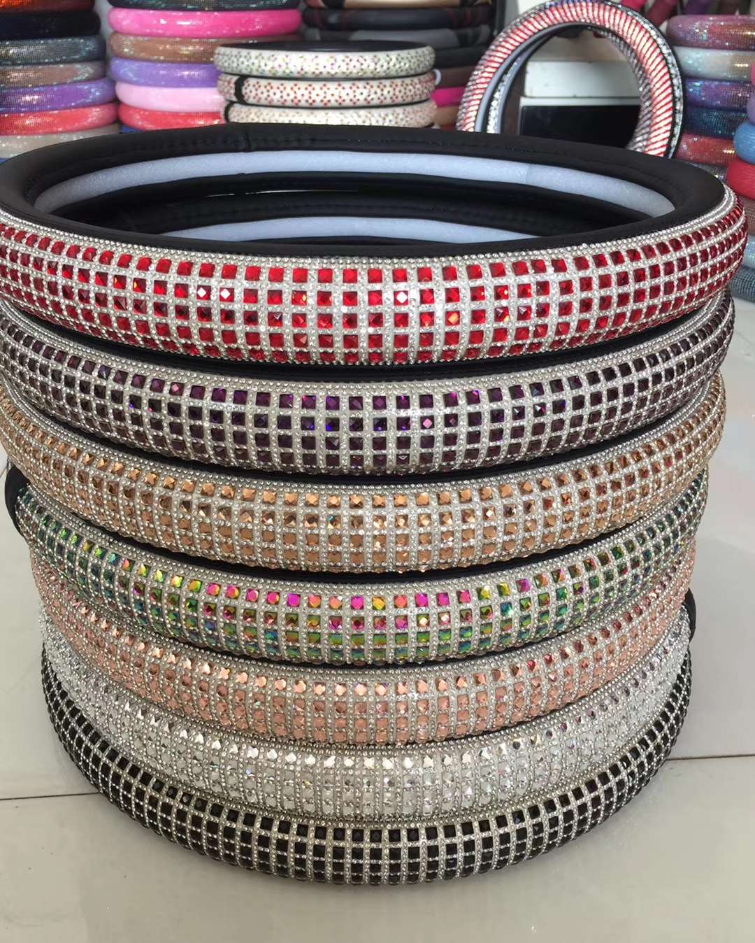 Glass rhinestone steering wheel trim strip