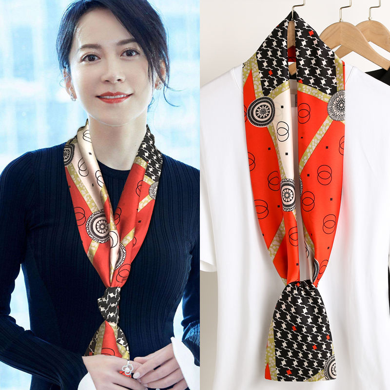 Small Silk Scarf Summer Neck Thin Sunscreen Thin Narrow Small Strip To Suit Women Korean All Decorative Scarf Scarf Scarf undefined