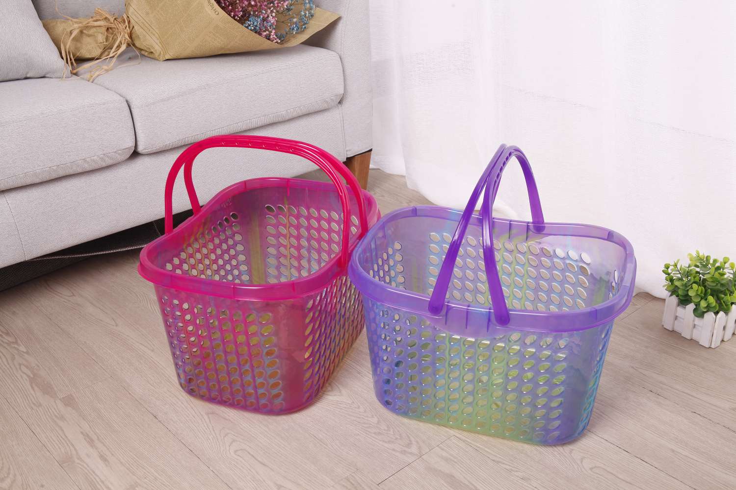 Supermarket baskets, plastic baskets, plastic baskets, handle baskets, vegetable baskets, plastic products, daily necessities details Picture