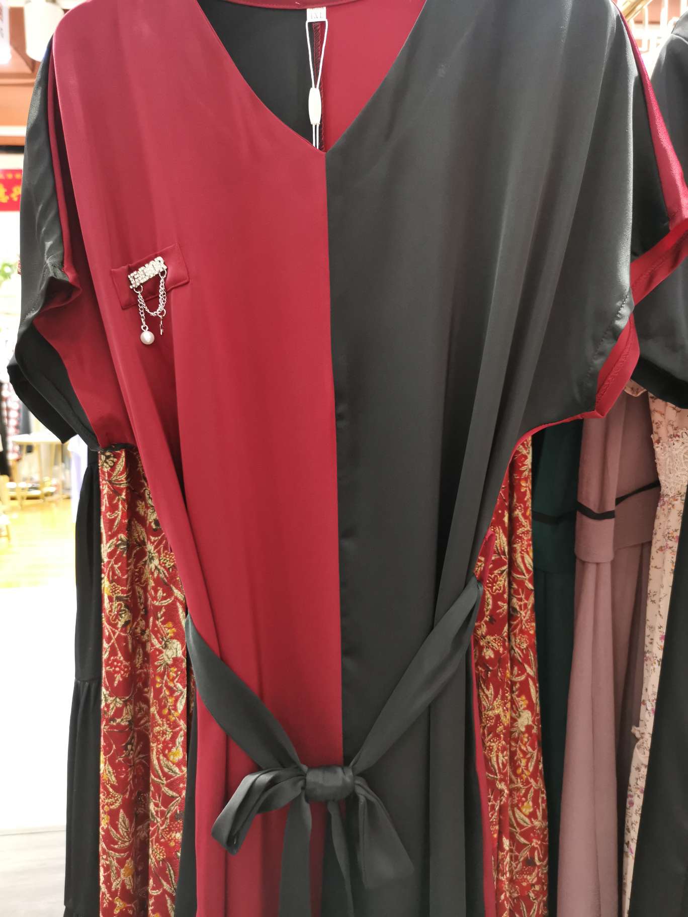 Two-color V-neck fashionable business long dress