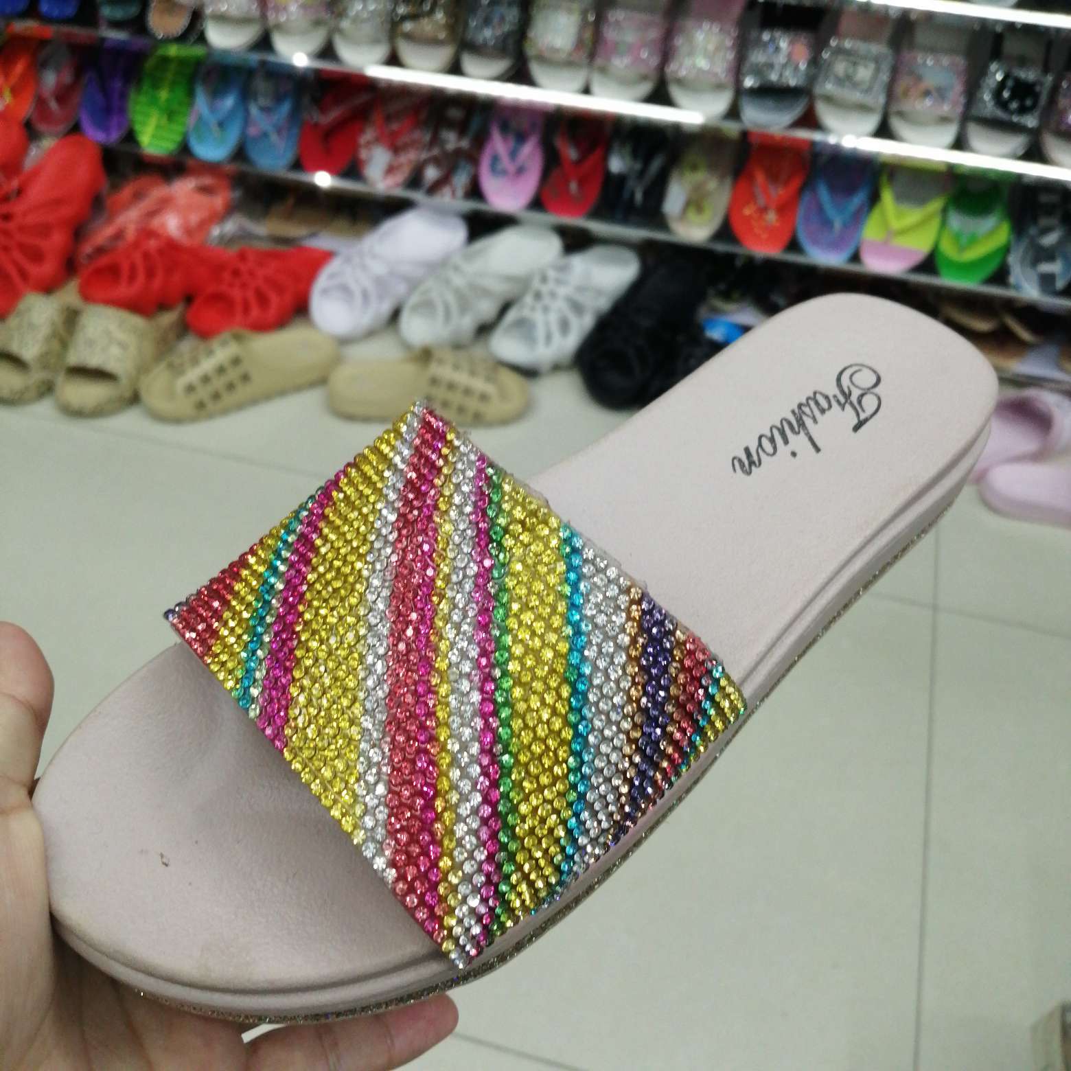 Fashion Bright Diamond Women's Flip-Flops Rainbow Color 2000 Start Order