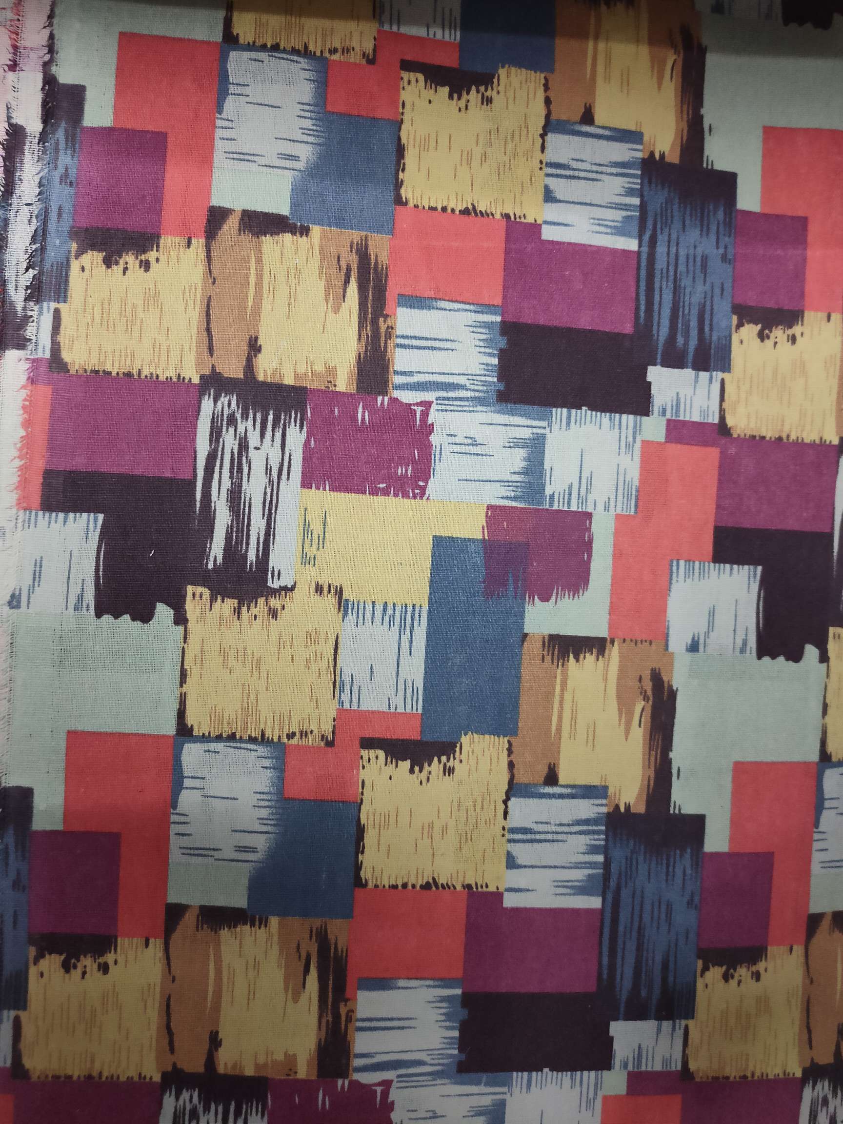 Cotton and linen print, black stripes with red flamingos Item Picture
