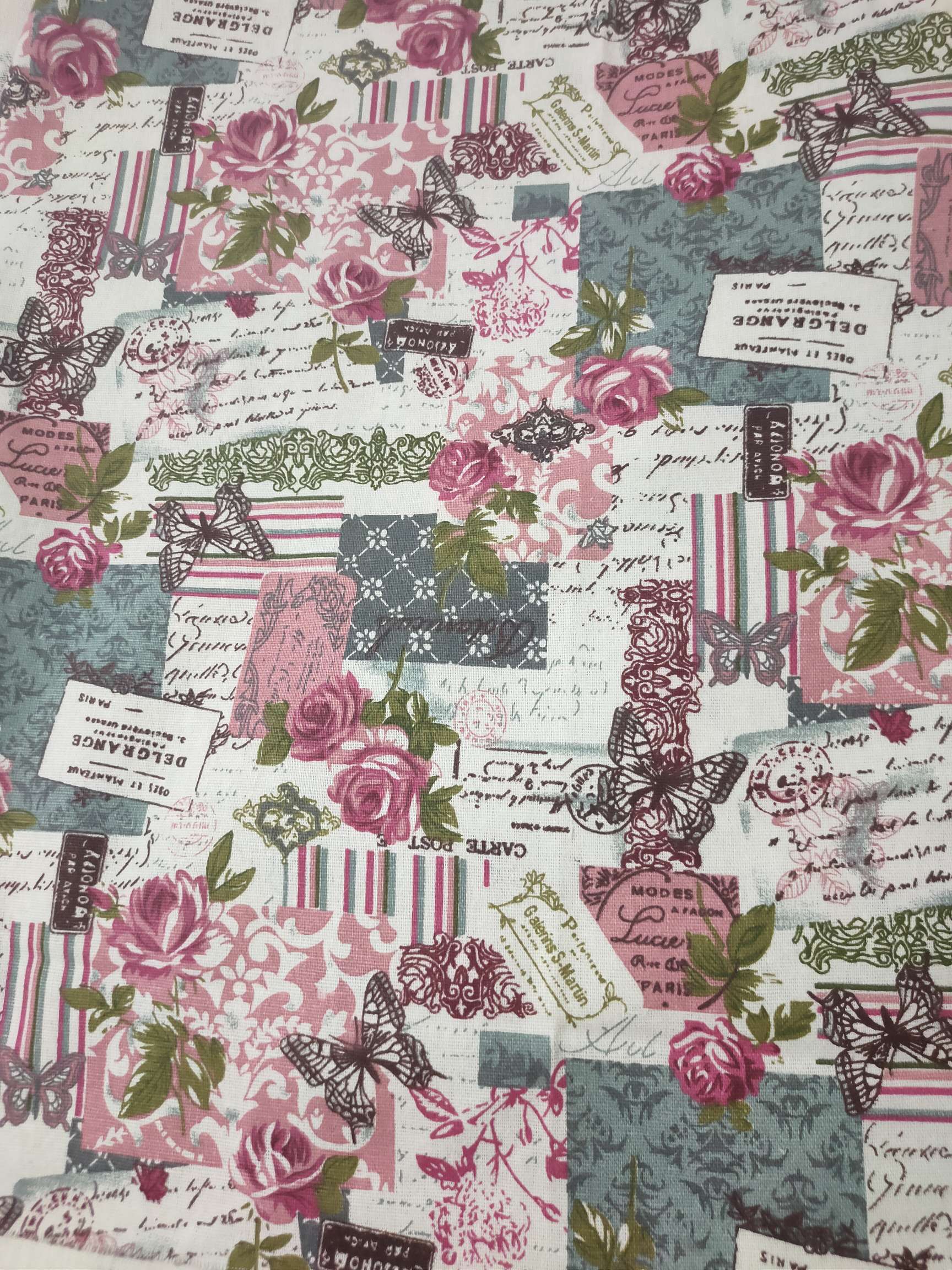 Cotton and linen print, black stripes with red flamingos details Picture