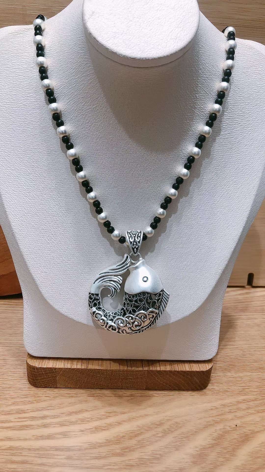 Jingpuli Accessories HY80 Antique Silver Niche Light Luxury Fish Leaping over the Dragon Gate Necklace Long sweater chain