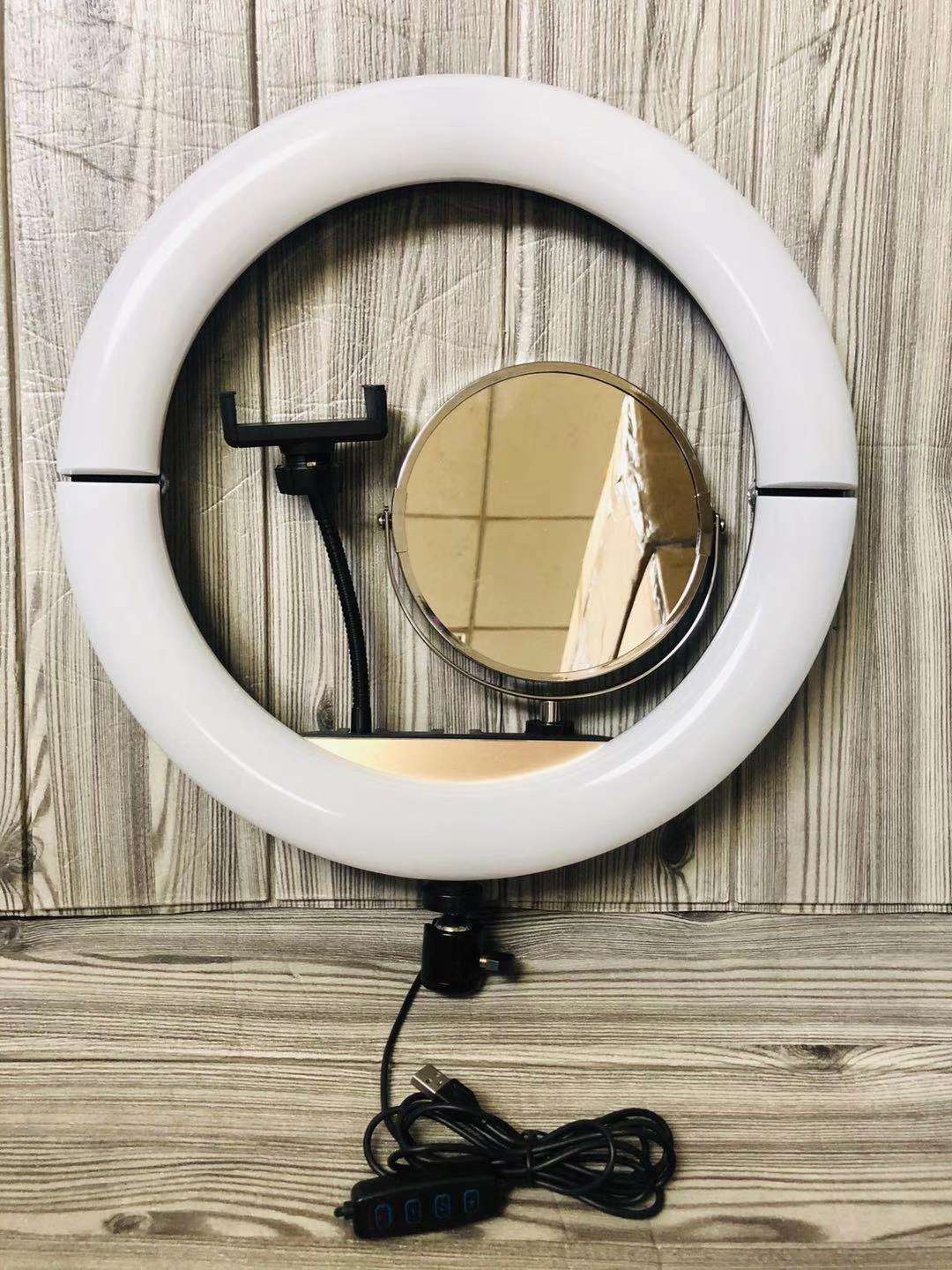 网红直播补光灯  V36 14寸折叠带镜子 3机位 36cmLED  主播优选产品图