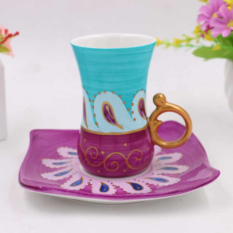春玲工艺爆款高温手绘束腰陶瓷咖啡杯高档陶瓷咖啡杯碟个性创意陶瓷杯1图