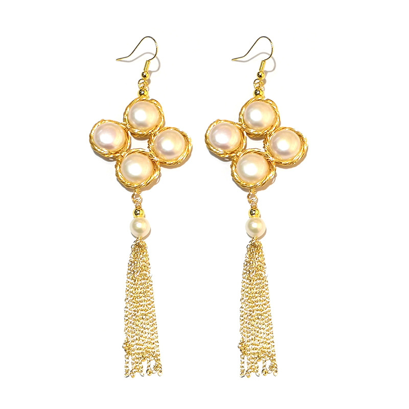 Natural freshwater pearl string earrings female long South Korean temperament retro joker round ear clip earrings products female ear drop trend thumbnail