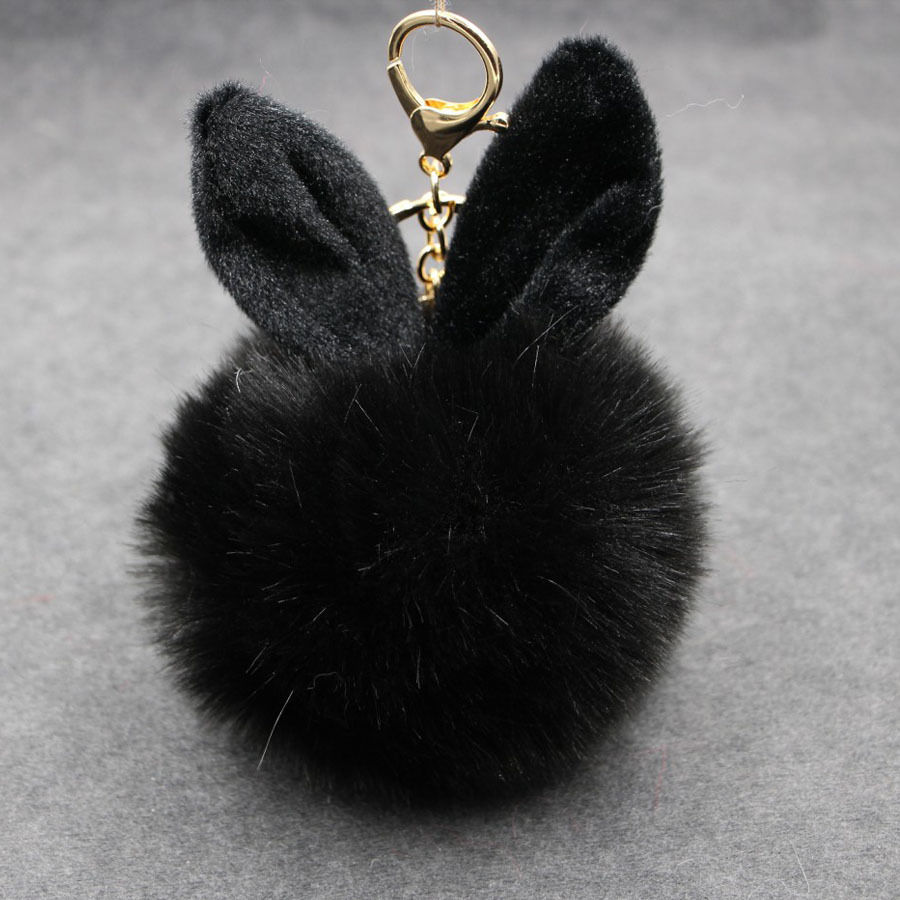 Plush keychain pendant, cute rabbit ear pom-ball pendant, faux fur bag accessory, fluffy pom-ball pendant undefined